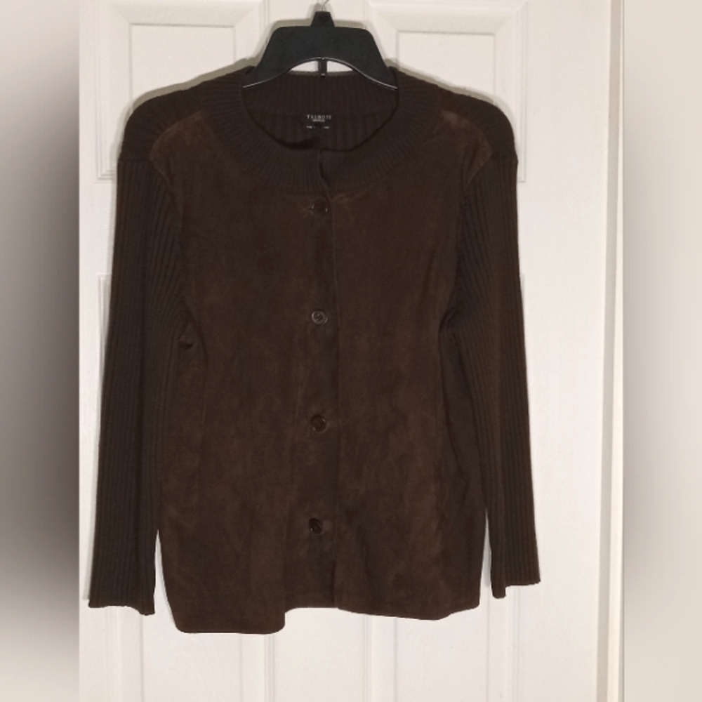 Italian merino wool/suede cardigan Talbots